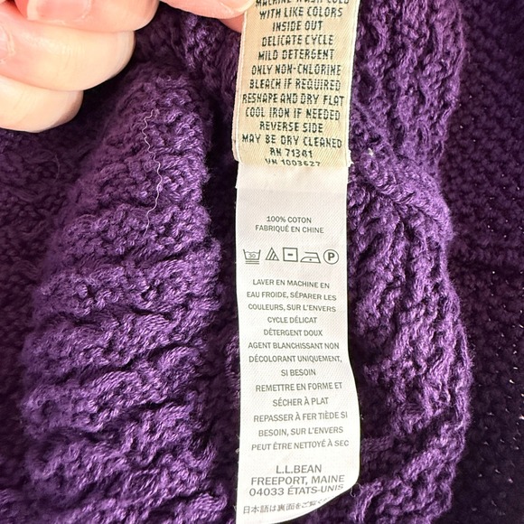 L.L. Bean Women's Sweater Cable Knit Purple Button Front Collarless Cotton Med - Picture 12 of 12